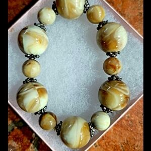 UNIQUE BOUTIQUE BROWN ZEBRA JASPER 1 SIZE ORIGINAL BEADED CASUALTO DRESS BRACELE